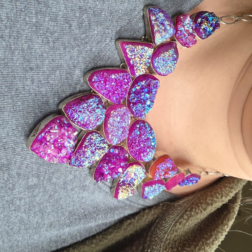 Pink & Purple Druzy Stone Necklace
